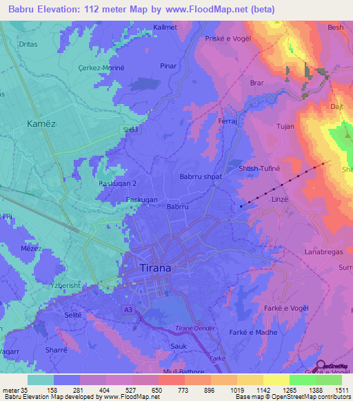 Babru,Albania Elevation Map