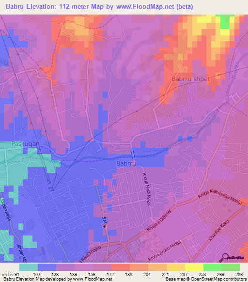 Babru,Albania Elevation Map