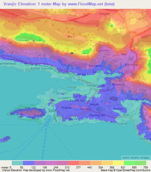 Vranjic,Croatia Elevation Map