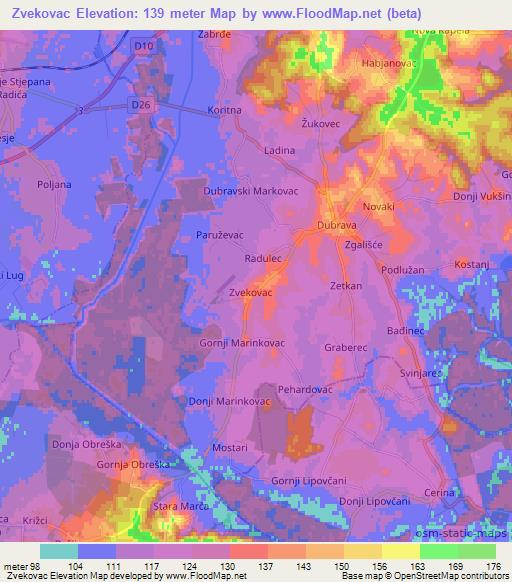 Zvekovac,Croatia Elevation Map