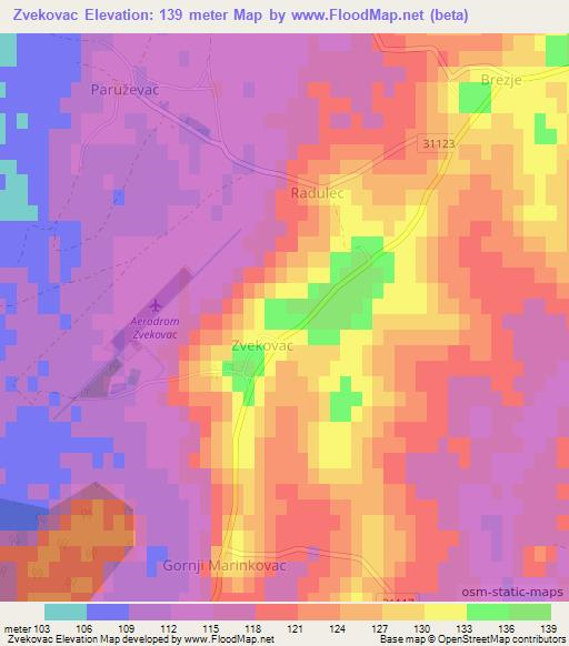 Zvekovac,Croatia Elevation Map