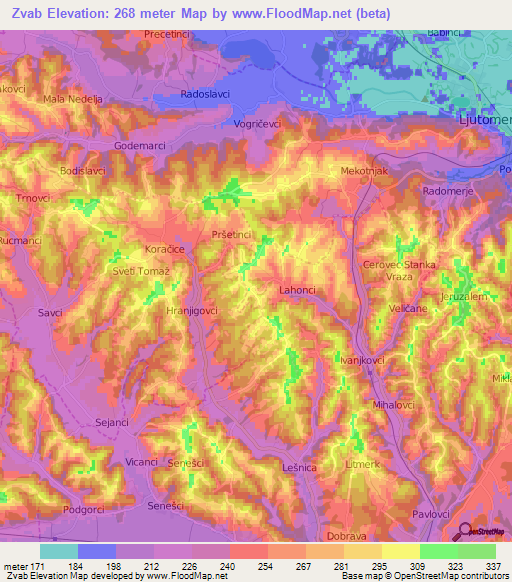 Zvab,Slovenia Elevation Map