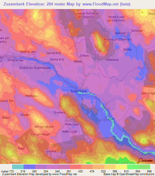 Zuzemberk,Slovenia Elevation Map