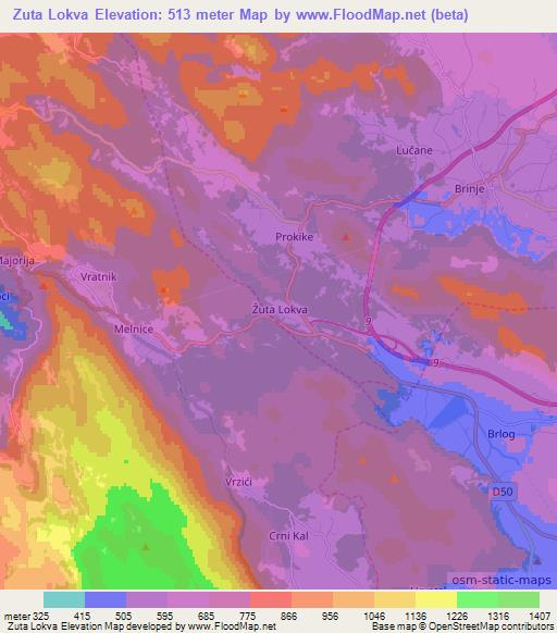 Zuta Lokva,Croatia Elevation Map