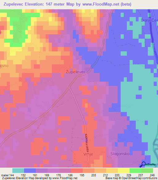 Zupelevec,Slovenia Elevation Map