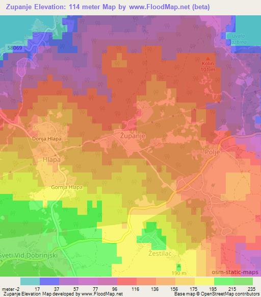 Zupanje,Croatia Elevation Map