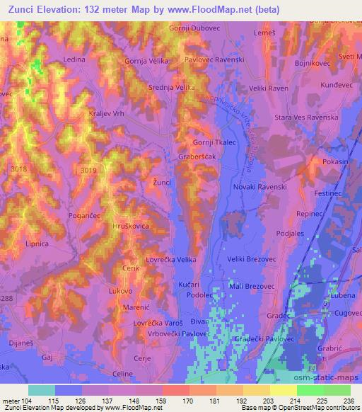 Zunci,Croatia Elevation Map