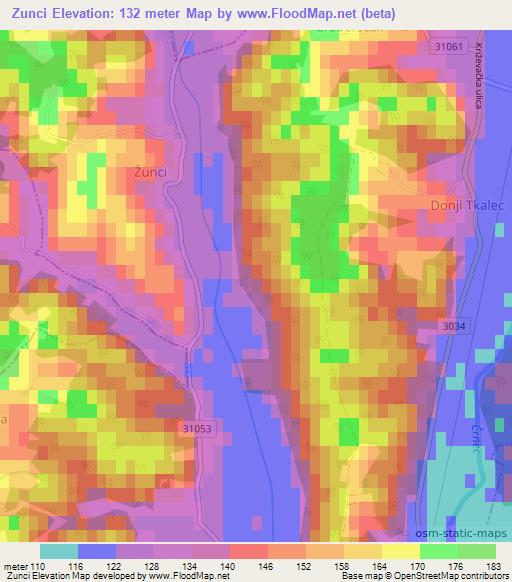 Zunci,Croatia Elevation Map