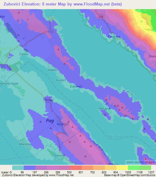 Zubovici,Croatia Elevation Map