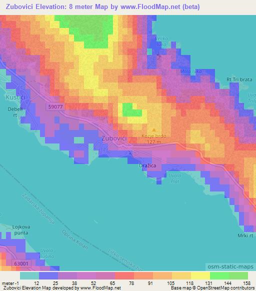 Zubovici,Croatia Elevation Map