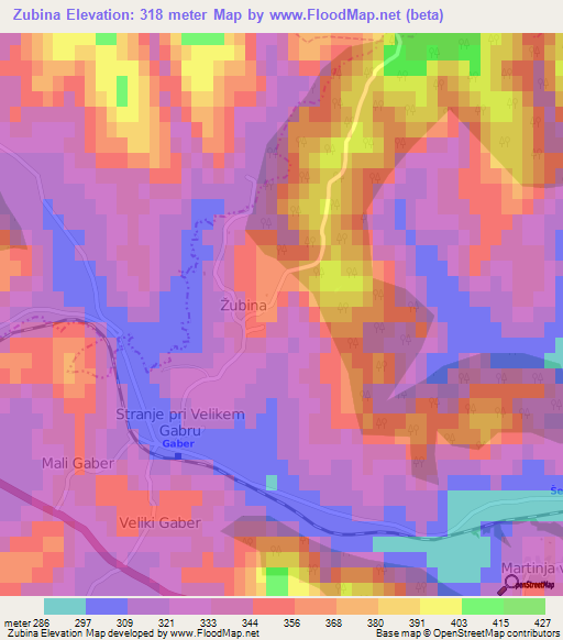 Zubina,Slovenia Elevation Map