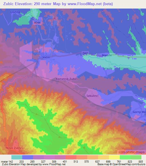 Zubic,Croatia Elevation Map