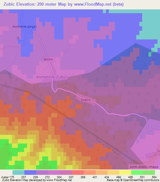 Zubic,Croatia Elevation Map