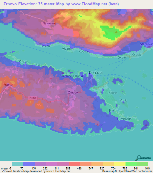 Zrnovo,Croatia Elevation Map