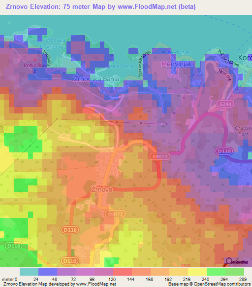 Zrnovo,Croatia Elevation Map