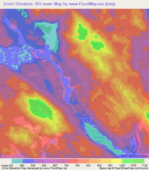 Zrnici,Croatia Elevation Map