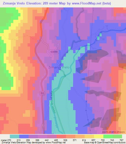 Zrmanja Vrelo,Croatia Elevation Map