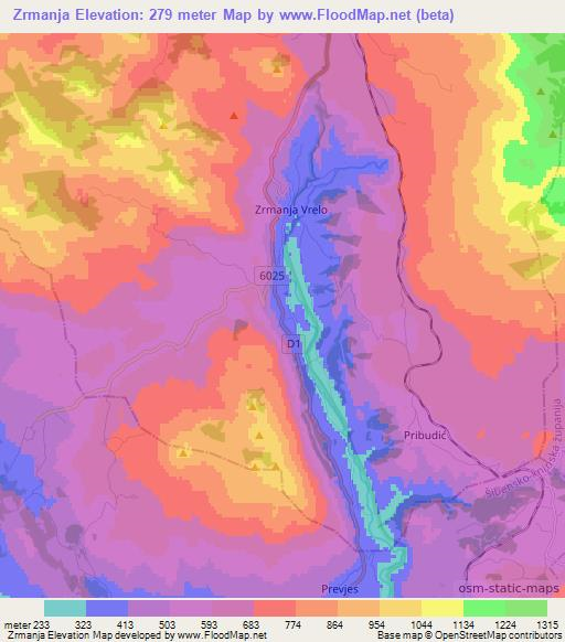 Zrmanja,Croatia Elevation Map