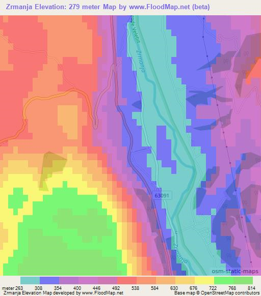 Zrmanja,Croatia Elevation Map