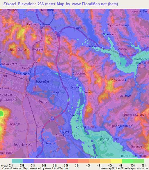 Zrkorci,Slovenia Elevation Map