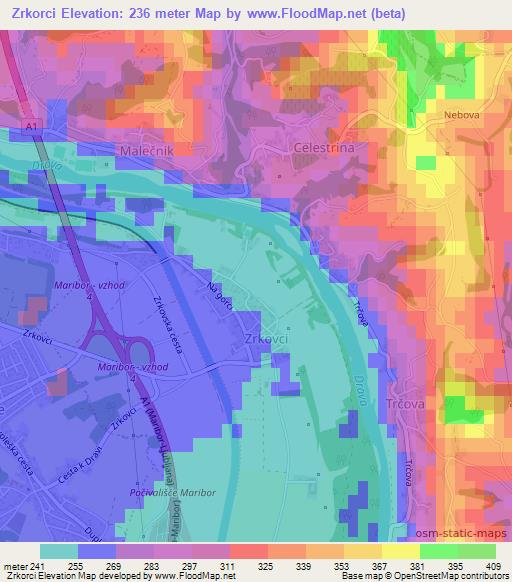 Zrkorci,Slovenia Elevation Map