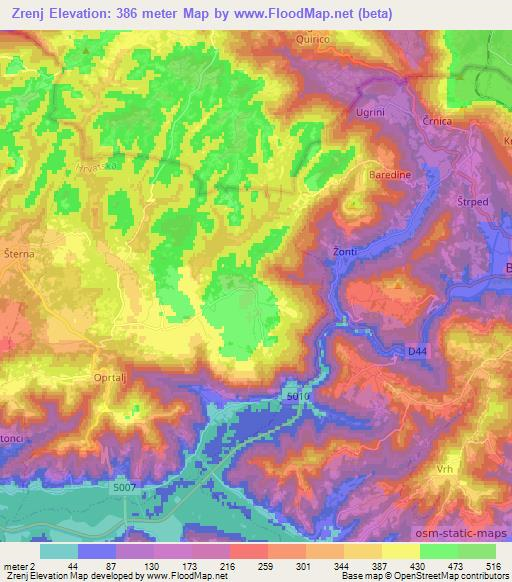 Zrenj,Croatia Elevation Map