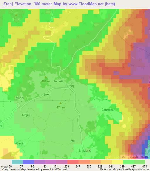 Zrenj,Croatia Elevation Map