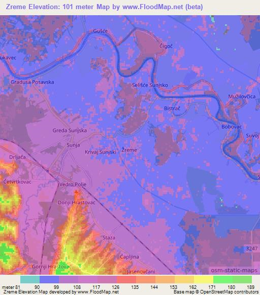 Zreme,Croatia Elevation Map