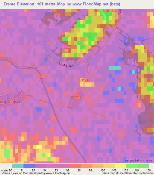 Zreme,Croatia Elevation Map