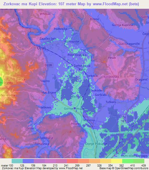 Zorkovac ma Kupi,Croatia Elevation Map