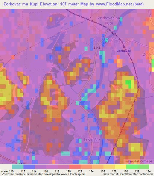 Zorkovac ma Kupi,Croatia Elevation Map