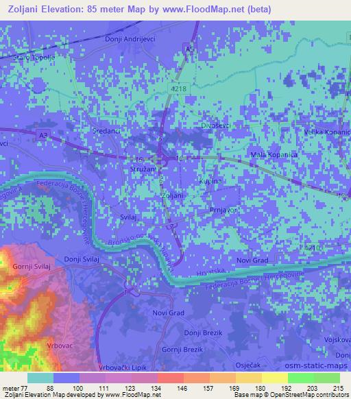 Zoljani,Croatia Elevation Map