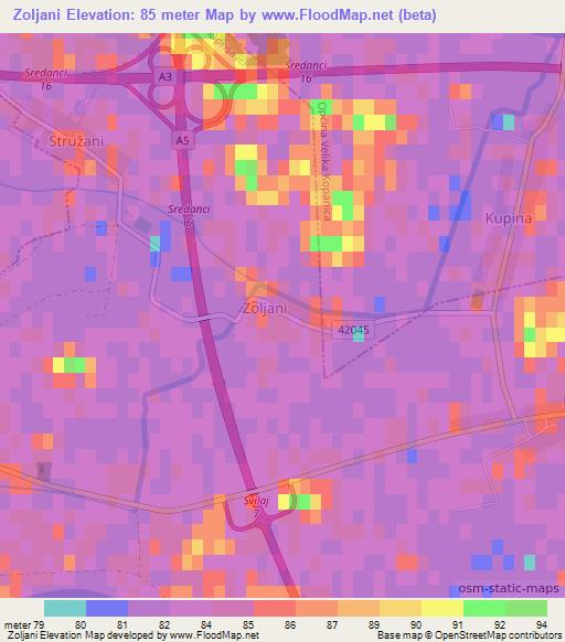 Zoljani,Croatia Elevation Map