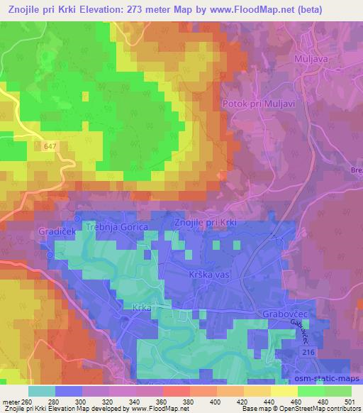 Znojile pri Krki,Slovenia Elevation Map