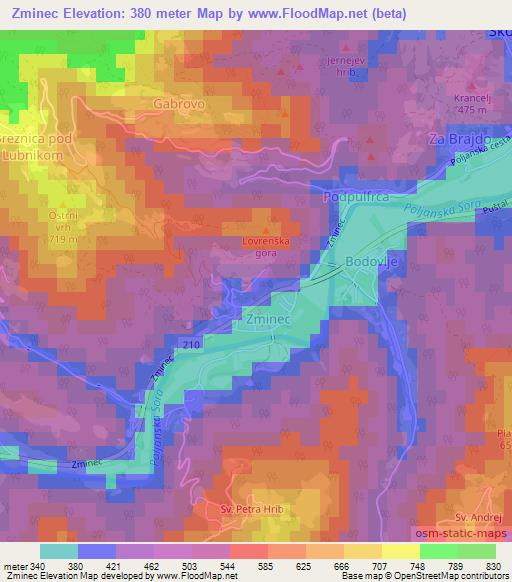 Zminec,Slovenia Elevation Map