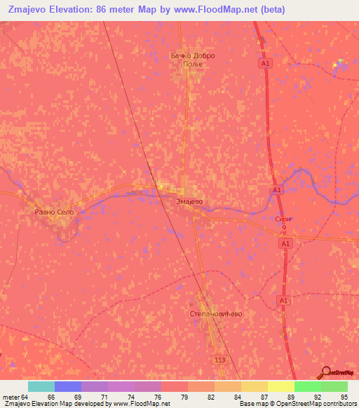 Zmajevo,Serbia Elevation Map