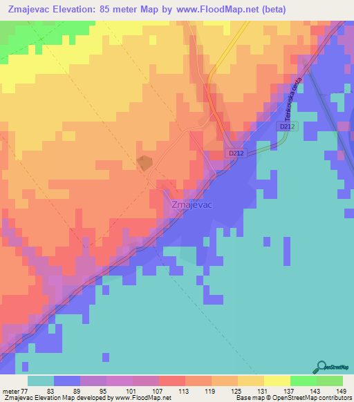 Zmajevac,Croatia Elevation Map