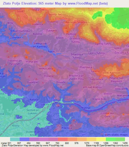 Zlato Polje,Slovenia Elevation Map