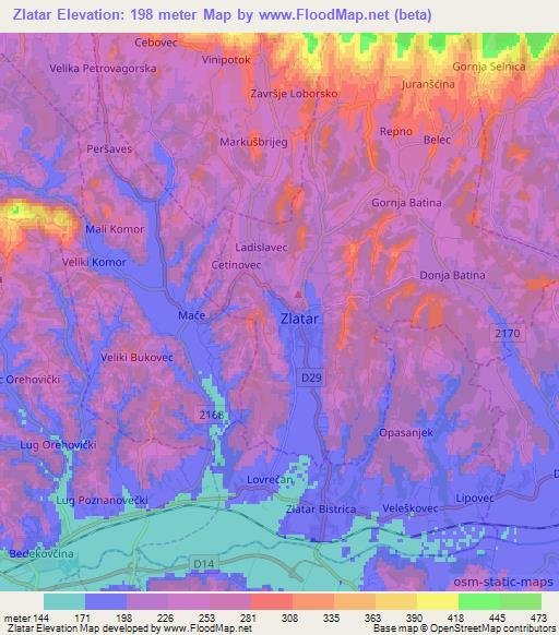 Zlatar,Croatia Elevation Map