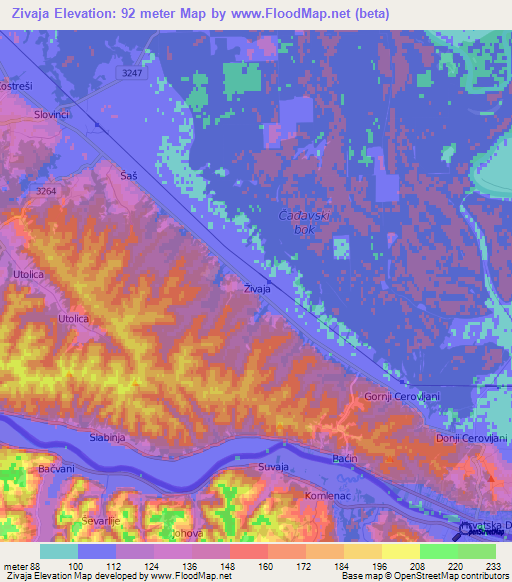 Zivaja,Croatia Elevation Map