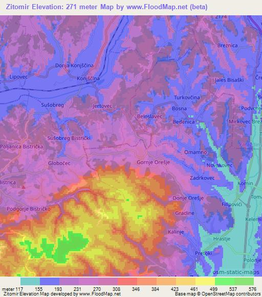 Zitomir,Croatia Elevation Map