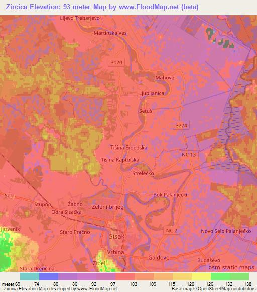 Zircica,Croatia Elevation Map