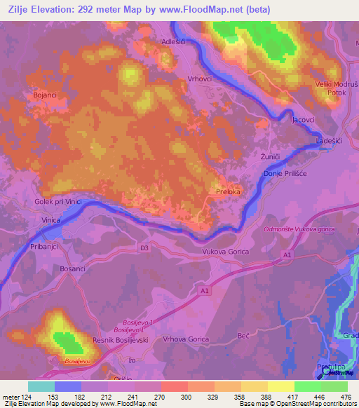 Zilje,Slovenia Elevation Map