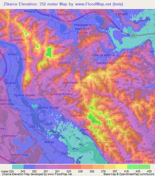 Zikarce,Slovenia Elevation Map