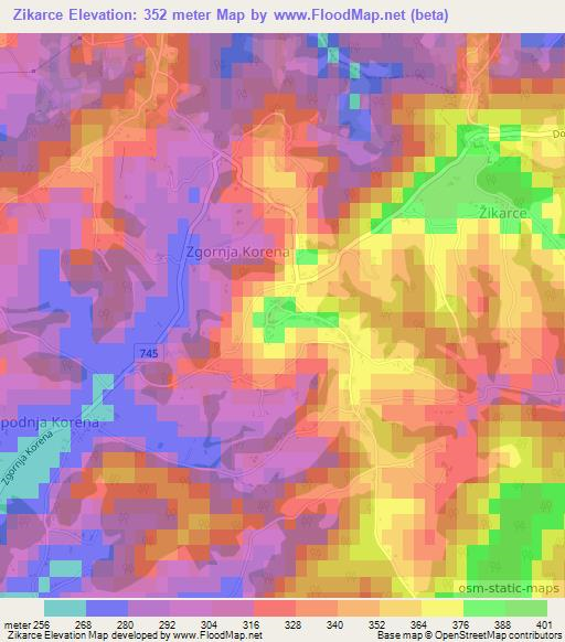 Zikarce,Slovenia Elevation Map