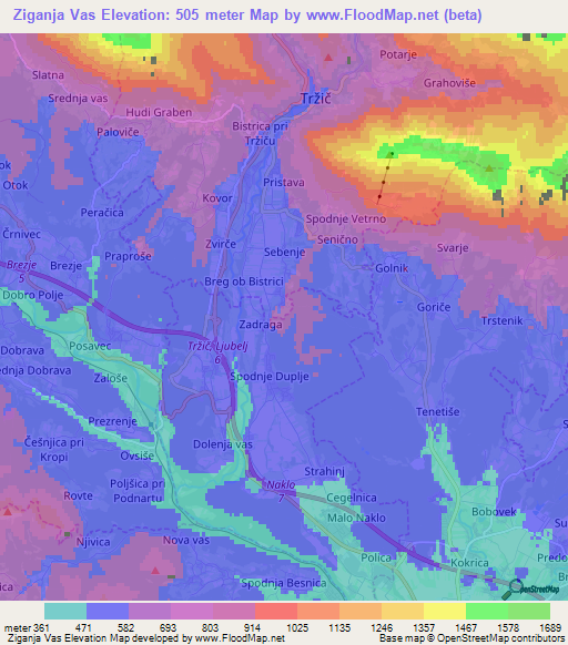 Ziganja Vas,Slovenia Elevation Map