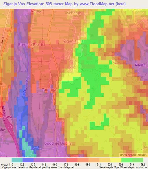 Ziganja Vas,Slovenia Elevation Map