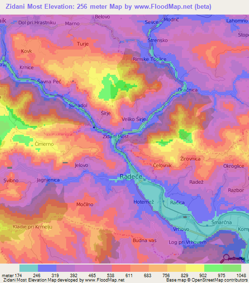 Zidani Most,Slovenia Elevation Map