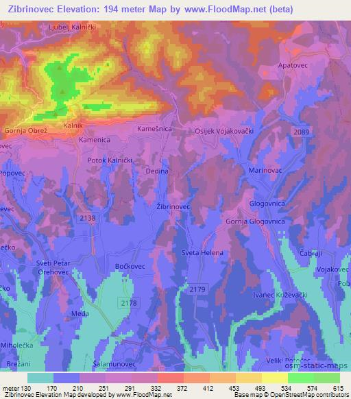 Zibrinovec,Croatia Elevation Map