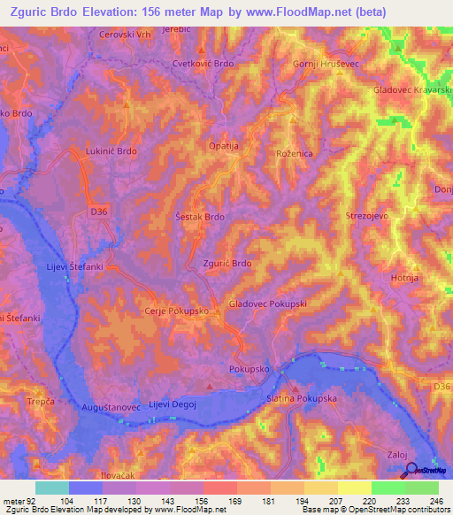 Zguric Brdo,Croatia Elevation Map